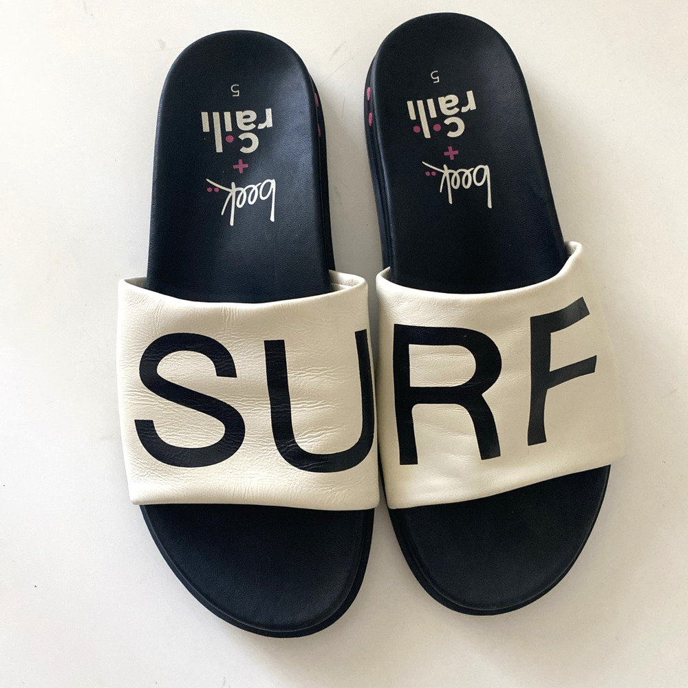 Beek Railibird Slide Sandal Surf Slip On Flat Leather White Black Open Toe 5 - Picture 3 of 6